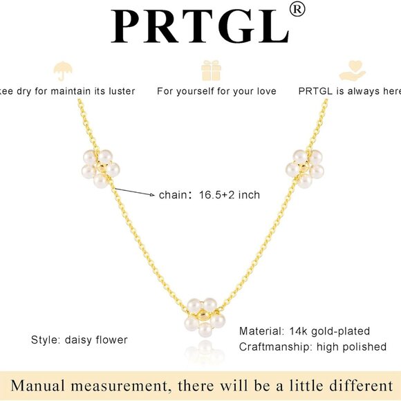 Pearl Necklace: 14K Gold-Plated/White Gold-plated Pearl Necklace for Women 16.5” - Picture 6 of 7